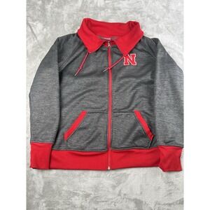 Nebraska Cornhuskers Full Zip Jacket Womens XL Gray Red Logo Hoodie NCAA